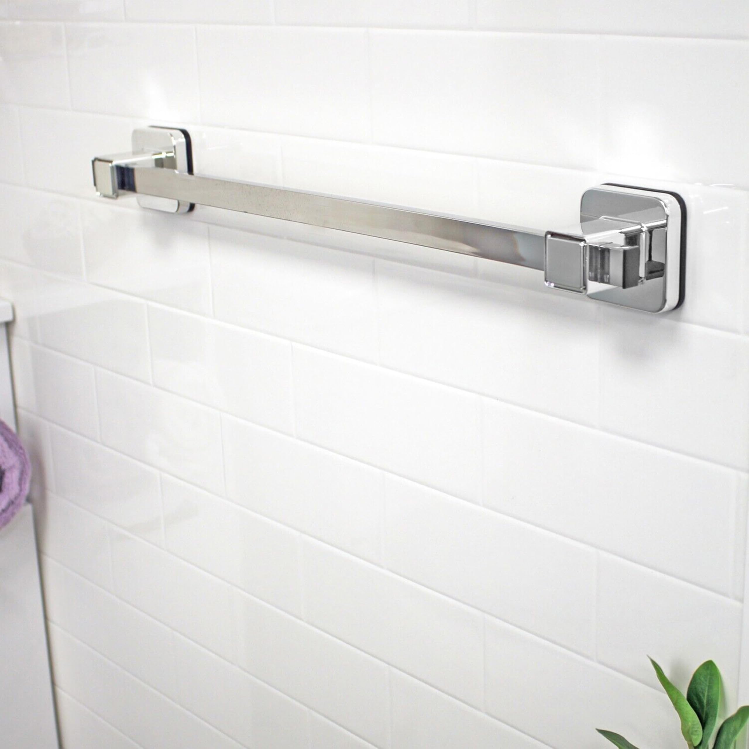Showerdrape Pushloc Chrome Steel Suction Wall Mounted 540mm Towel Rail with Mounting Squares