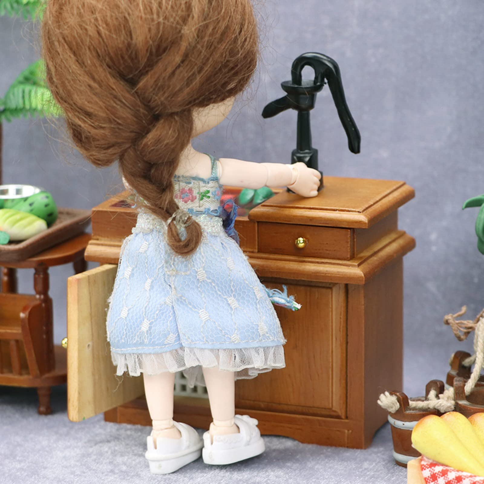 LUOZZY Miniature Bathroom Table Dollhouse Wood Bathroom Sink Simulation Washbasin 1:12 Dollhouse Miniature Furniture Pretend Play for Kids