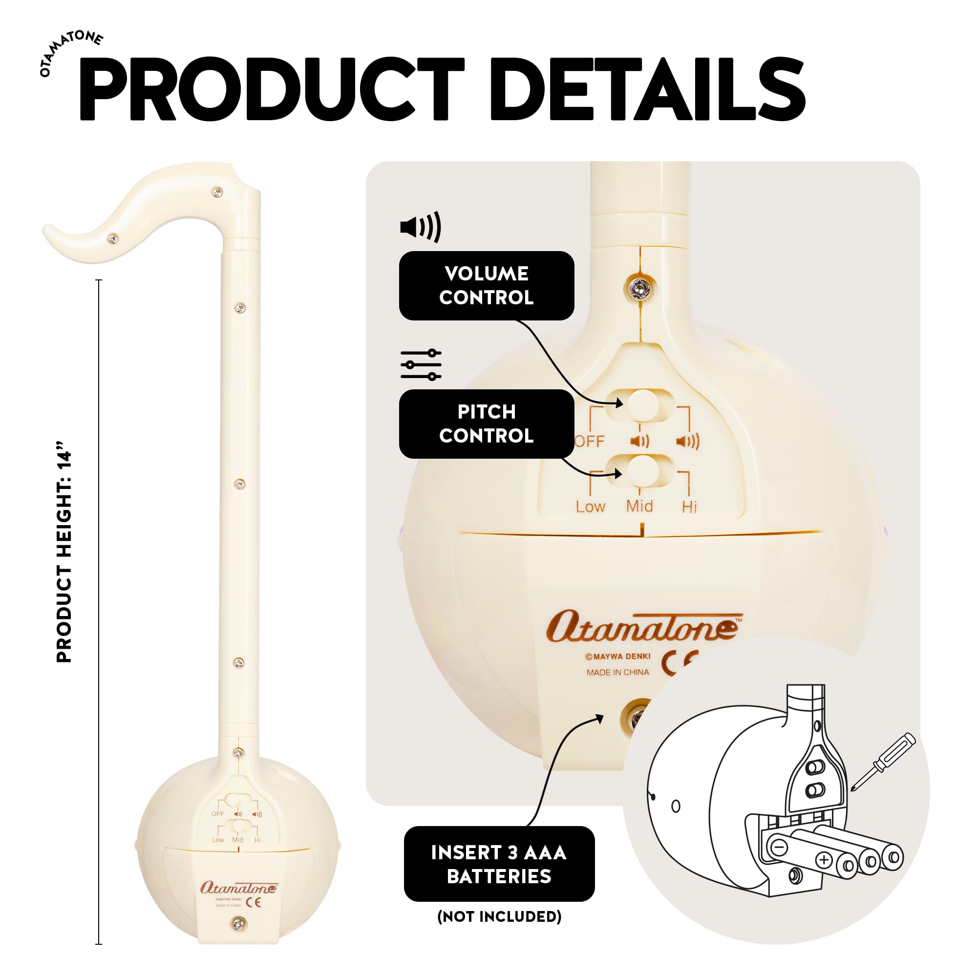 Otamatone Japanese Electronic Musical Instrument Portable Music Synthesizer from Japan by Maywa Denki Studio Award Winning, Educational Fun Gift for Children, Teens & Adults - Butter