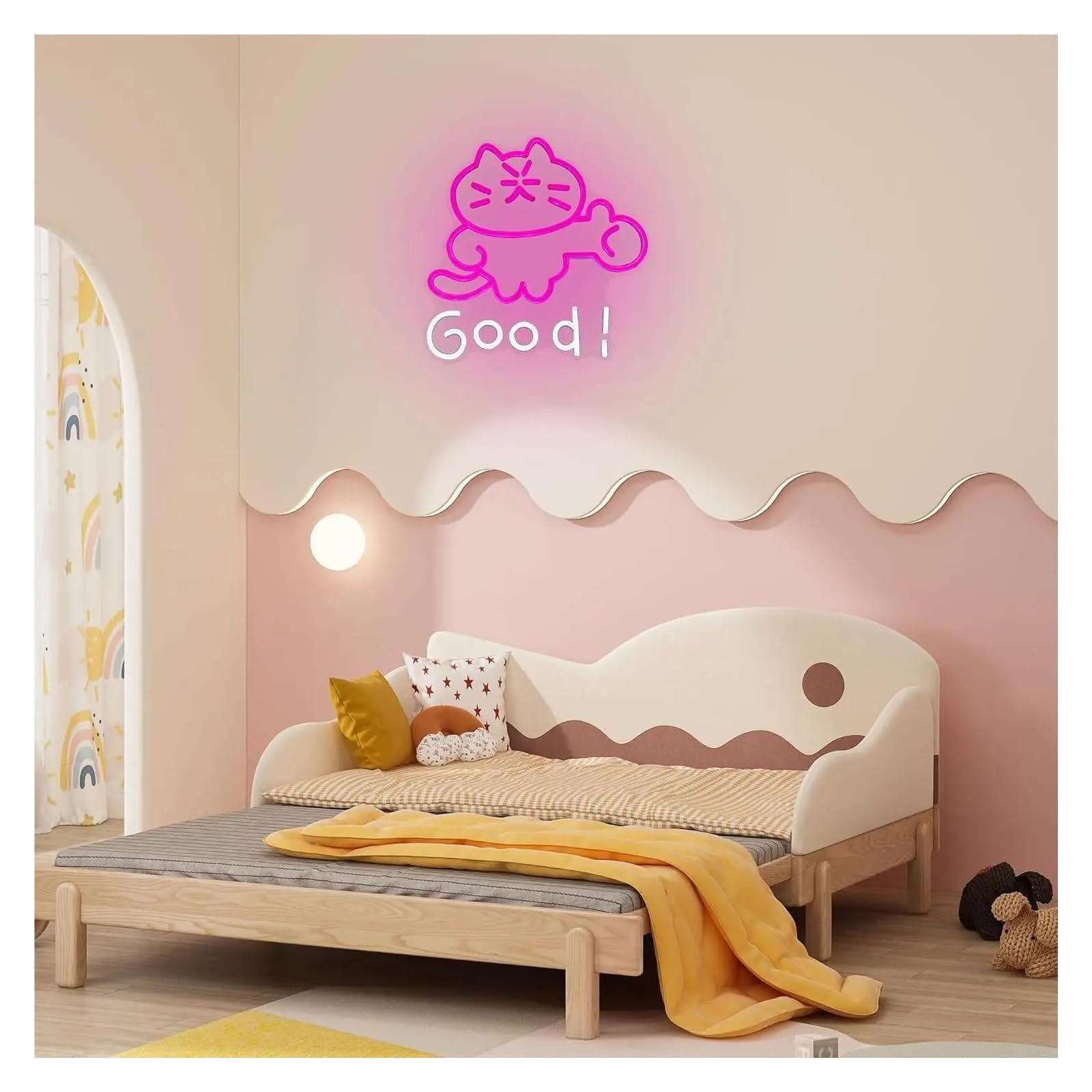 Décor Mural Lumière Enseigne Au Néon Pour Chat Alimentée Par USB Intensité Variable Signe De L'alphabet Good, Pour Chambre À Coucher Maison De Chat Décoration Murale 32cm×34cm