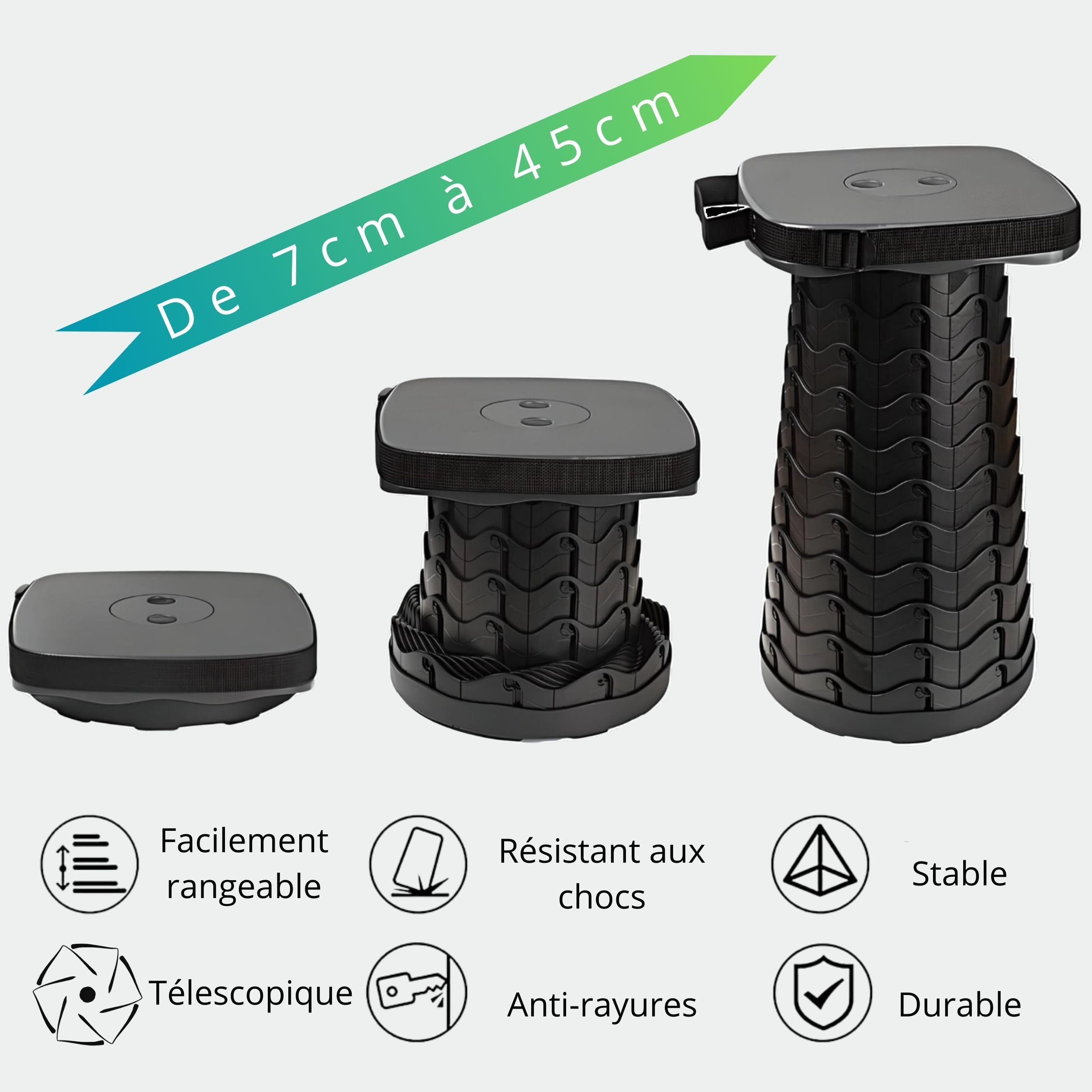 Tabouret Pliable Télescopique Confort avec Coussin – Ultra Résistant 220 kg, Siège Portable Réglable pour Camping, Pêche, Festival, Voyage