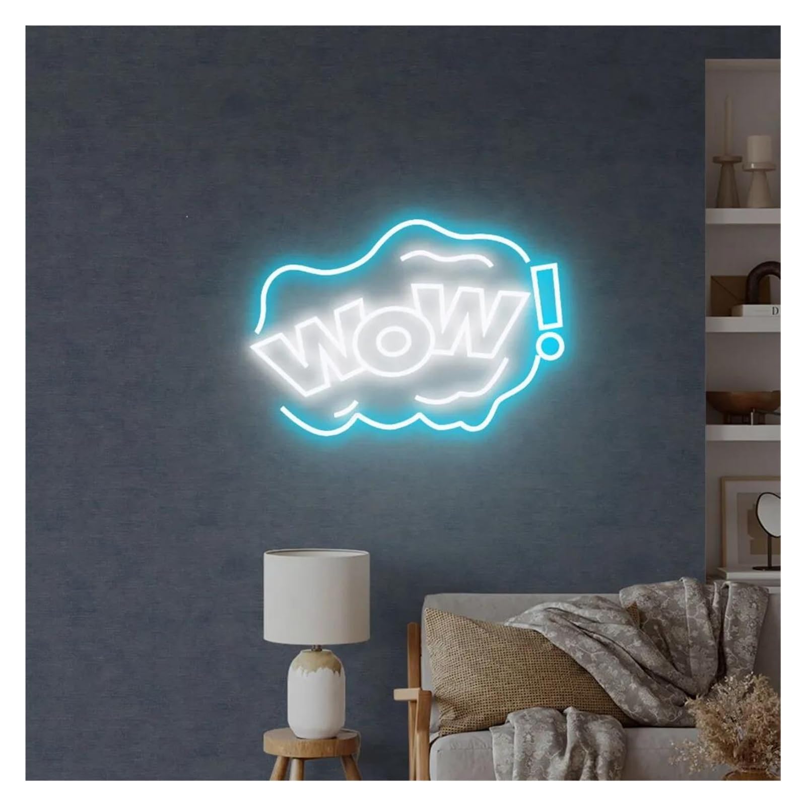 LEMST Signs Lamp Wow Neon Signs USB Powered Adjustable Brightness Wow Letter Neon Lights Suitable for Wall Hanging Decor(B,40cmx50cm)
