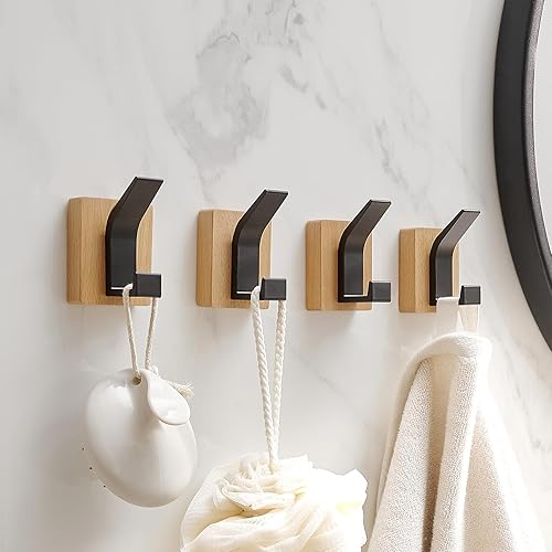 Miniatura 4 de Ganchos de pared para colgar percheros de pared, 4 ganchos de pared de aluminio y madera para colgar ganchos de abrigo resistentes, perchero para