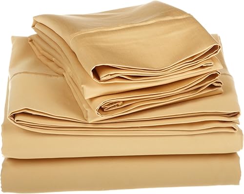 Superior Juego de sábanas de 1000 hilos 100% algodón egipcio, tamaño King, de una sola capa, sólido, dorado