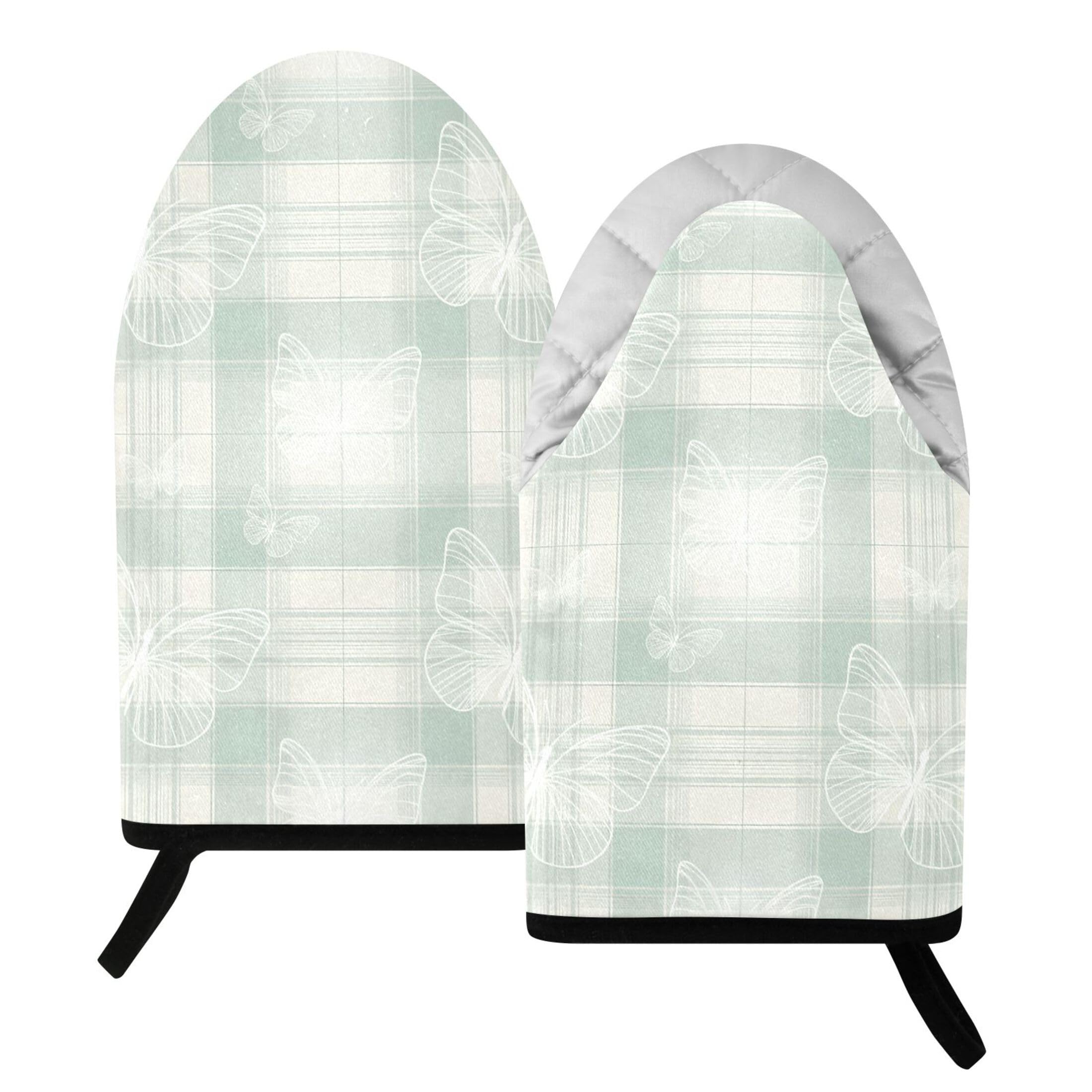 Kutsu Butterfly on Checkered Oven Mitts for Kitchen, Heat Resistant Cotton Oven Gloves for BBQ Baking Cooking, Breathable Kitchen Essentials, 2 pcs