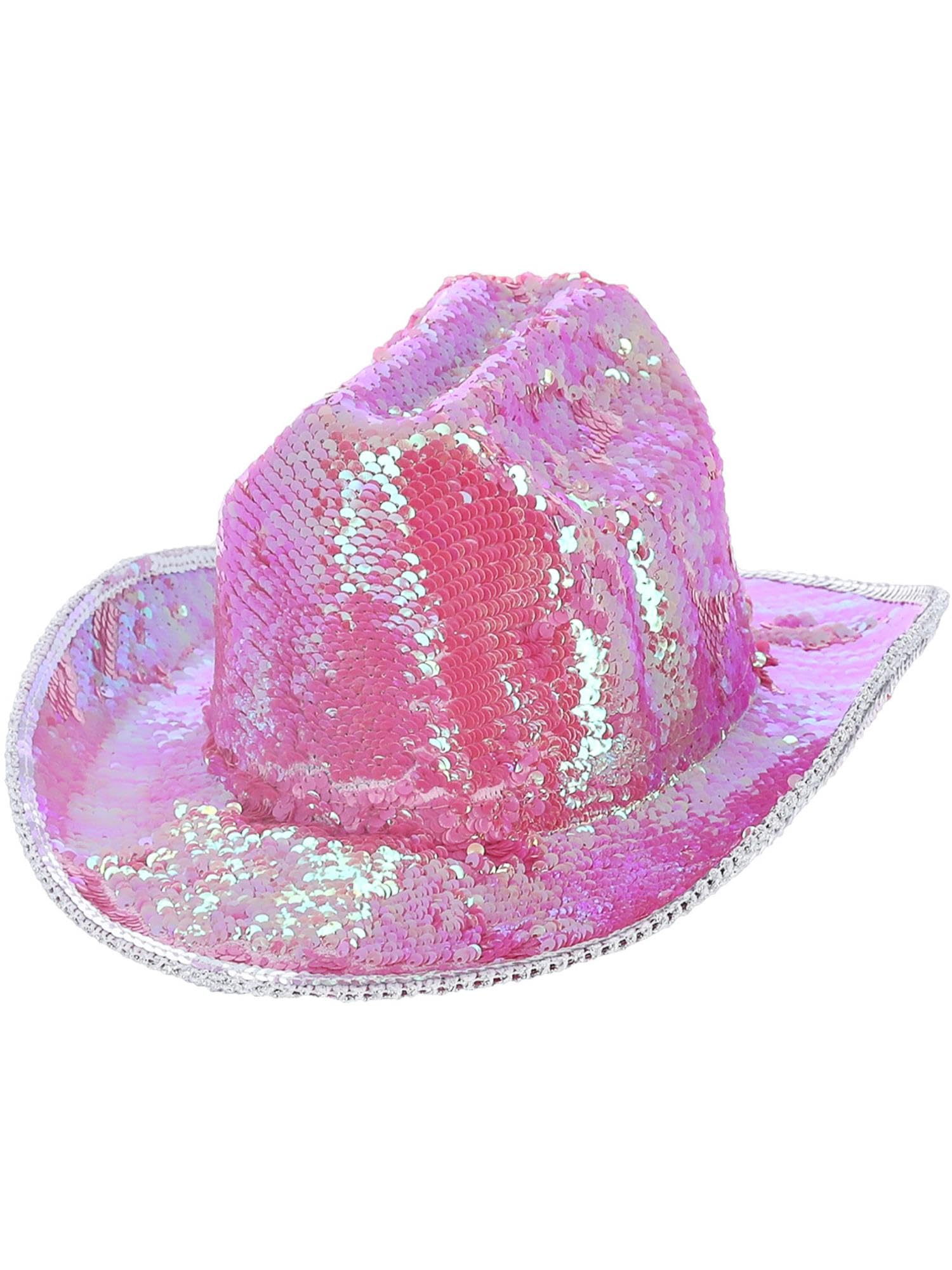 Smiffys Fever Deluxe Sequin Cowboy Hat, Iridescent Pink, Fever Accessories Fancy Dress, Western Dress Up Hats