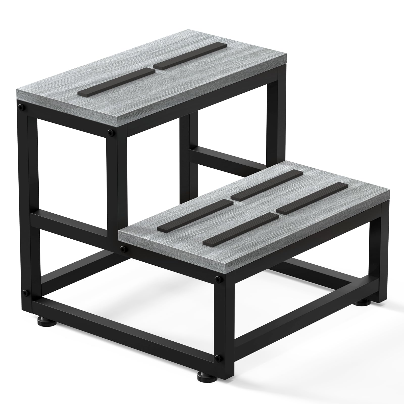 Escalera 2 Peldaños Taburete Escalera de Madera y Metal 226kg/500lbs, Antideslizante para Adultos/Niños, Ideal Caravanas/Baño/Cocina/Cama Niños (38x38x35.5cm)