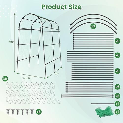 Miniatura 7 de Giantex Enrejado de arco de jardín para plantas trepadoras, arco de soporte de plantas de 7.5 pies de alto con estructura de metal recubierto de