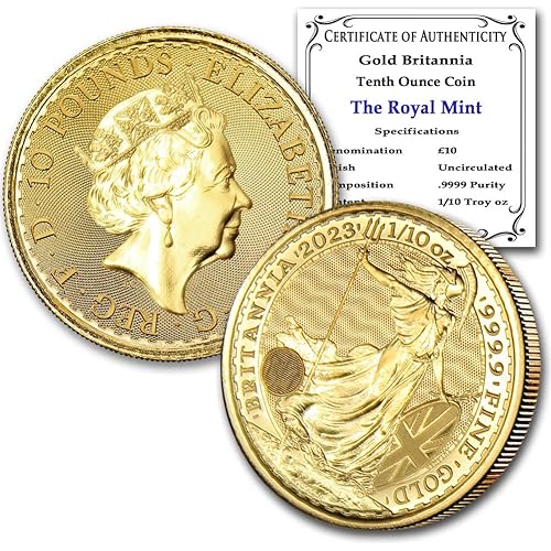 2023-1/10 oz British Gold Britannia Coin by the Royal Mint Brilliant Uncriculated with Certificate of Authenticity £10 Seller BU