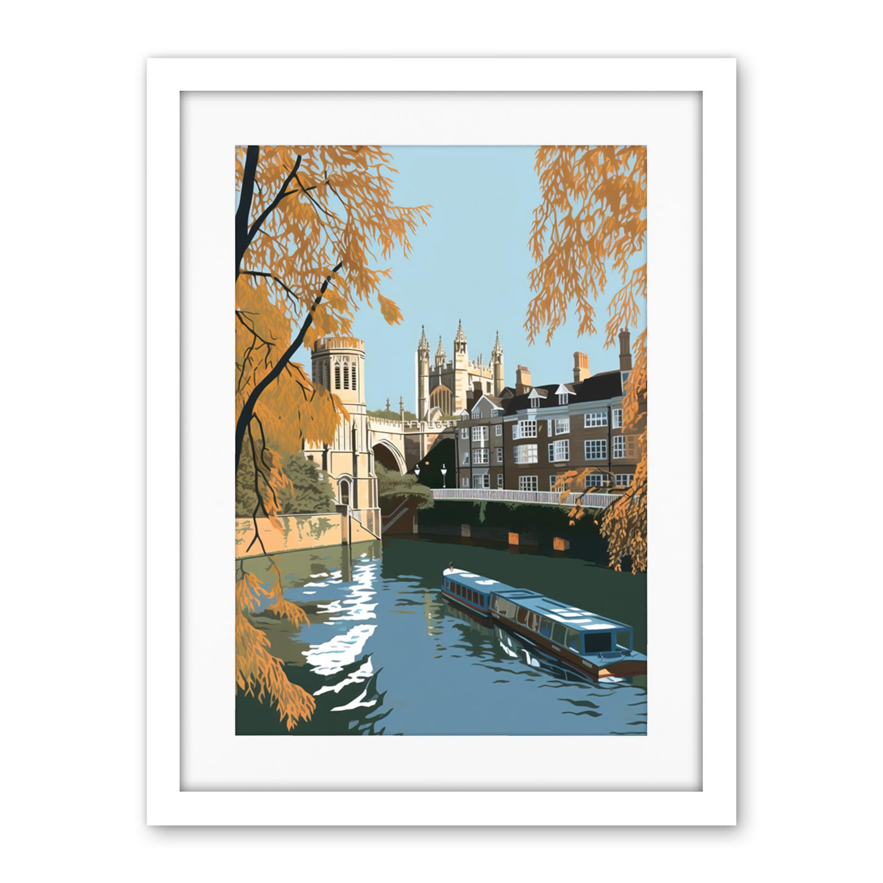 Artery8 River Cam and University Buildings of Cambridge Artwork Framed Wall Art Print 18X24 Inch