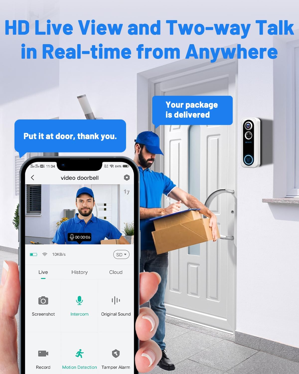 UCOCARE Doorbell Camera Wireless, 4MP Video Doorbell with Chime, Live Phone Call, Motion Detection, Instant Alerts, Night Vision, Support SD and Cloud Storage 3 71AUr0R95kL. AC SL1500