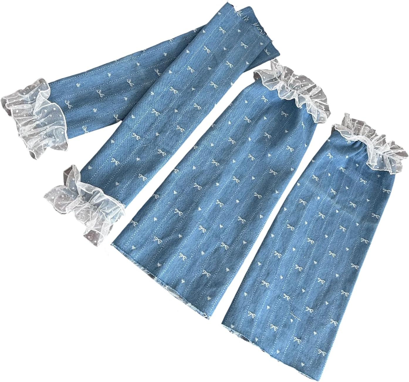 Aesthetic Denims Bowknot Pattern Arm Sleeves Leg Warmers for Women Girl Sweet Ruffle Lace Trim Arm Leg Covers Streetwear(combination)