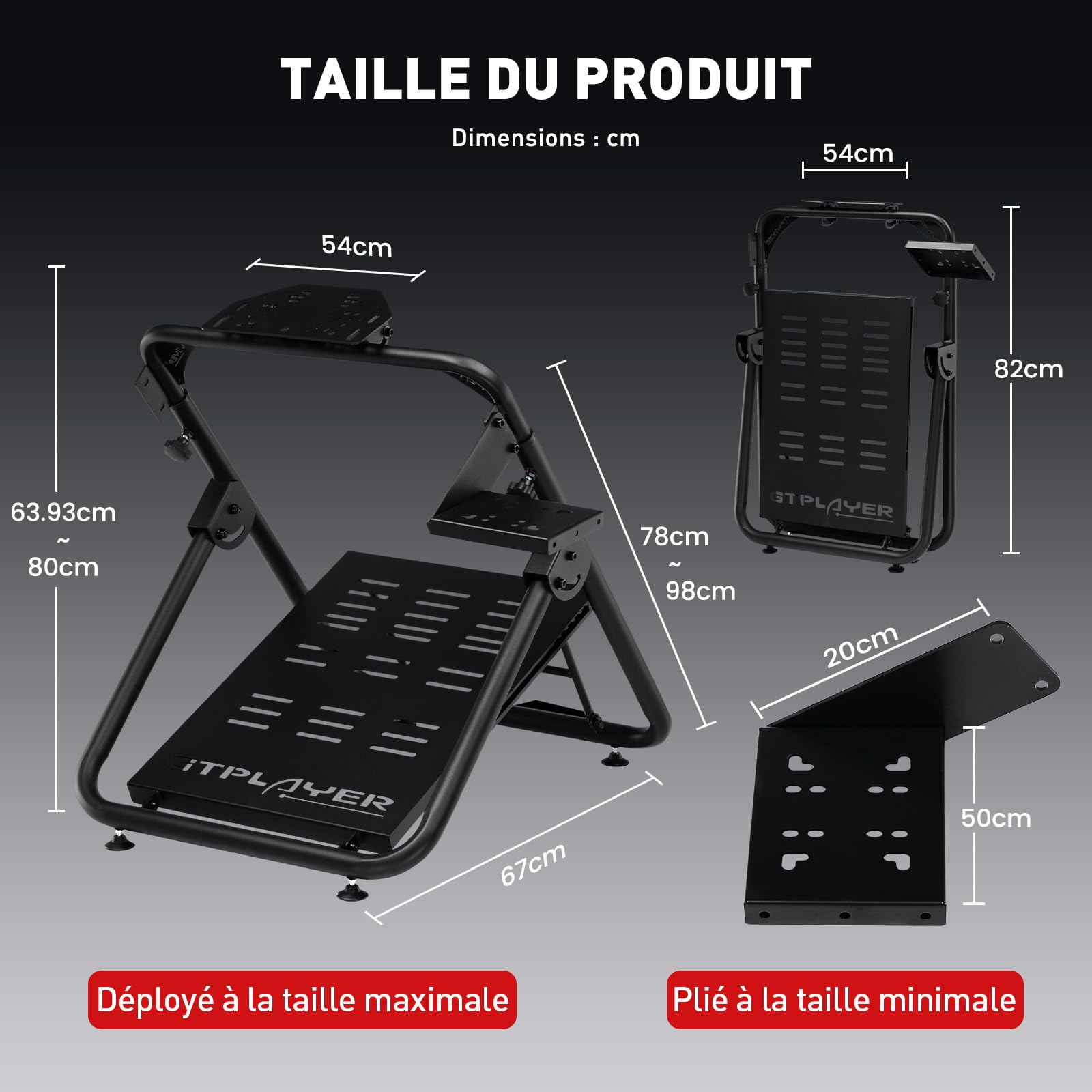 GTPLAYER Support de volant Sim Racing Steering Wheel Stand pour G920 G29 G25 G27 G923 T300RS avec support de levier de vitesse, Hauteur et angle réglables