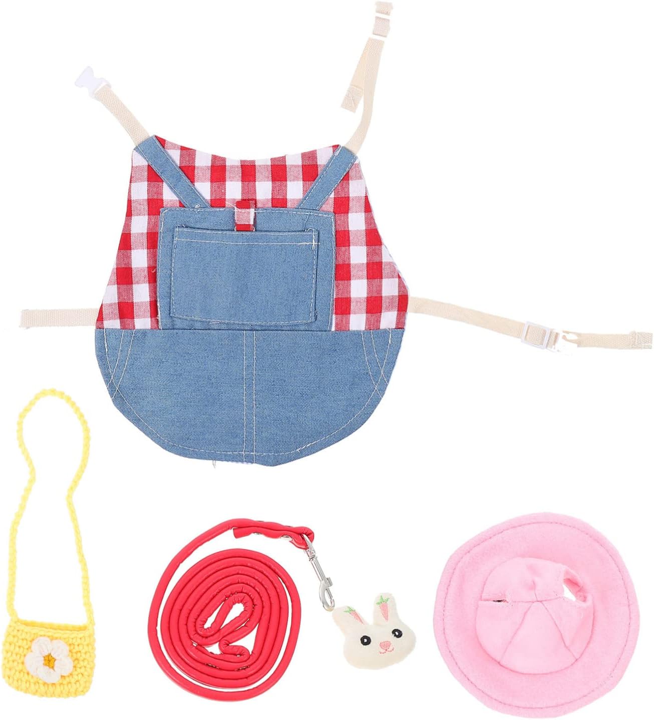 Adorable Bunny Costume with Leash and Harness Denim Rabbit Outfit Set for Small Pets for Guinea Pigs and Rabbits Cute PET Apparel with Traction Rope