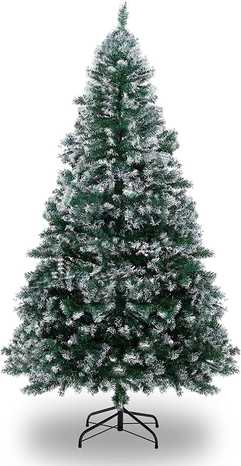 Artificial Christmas Tree, 6ft/180cm Snow Spray Christmas Trees with 1000 Snow Flocked Branch Tips, Red Berries, Metal Stand, Easy Assembly Xmax Tree for Home, Office, Party Decoration