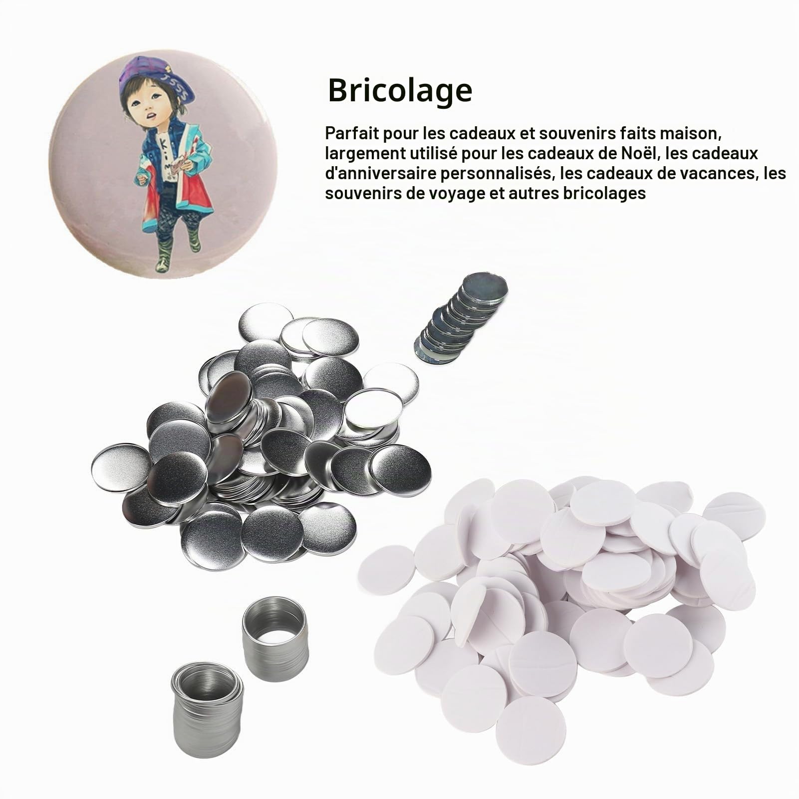 Boutons de miroir ronds, pièces de fabricant de miroirs badges matériaux consommables 58 mm grands boutons en fer pour pièces, bricolage, créations artisanales