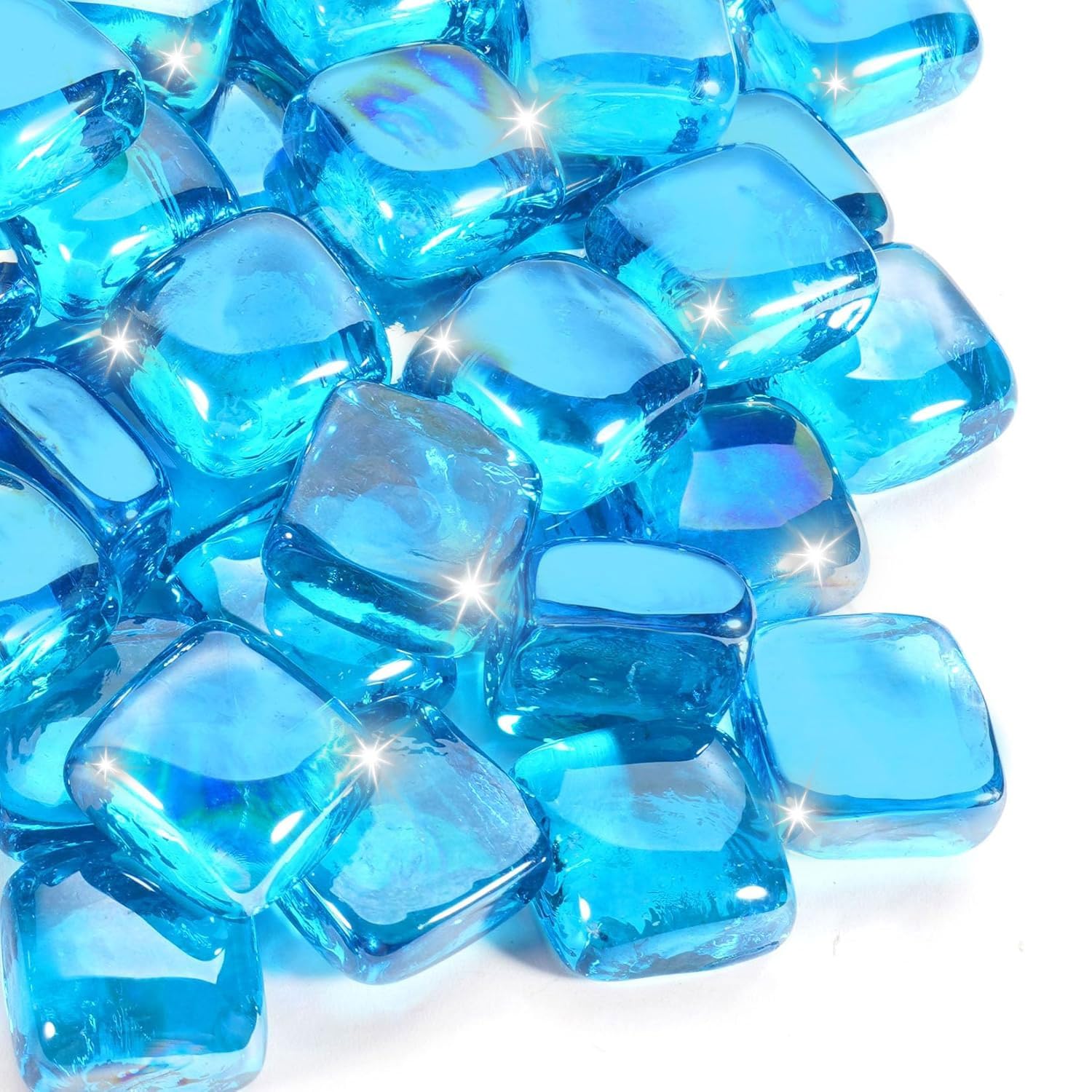 vchin Fire Glass Cube, Firepit Rocks Square for Indoor or Outdoor, Gas or Propane Fire Pit or Fireplace, Heat Resistant, No Poping or Breaking,