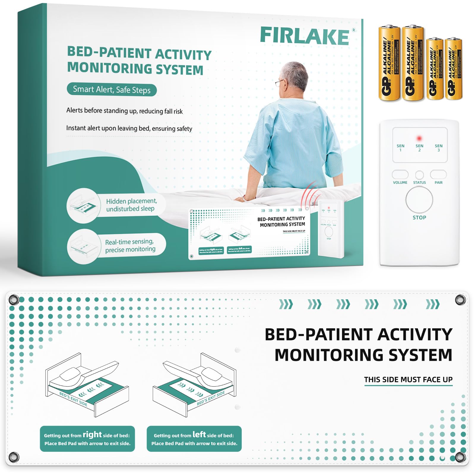 Bed Alarms for Elderly - Under & On Mattress Wireless Sensor Pad & Pager with Early & Exit Alarm Modes - Bed Alarms and Fall Prevention for Elderly