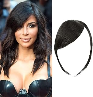 Dsoar Clip in Franja Lateral Espessa Franja de Cabelo Humano Real Franja Falsa Natural com Clipe Franja Lateral Franjas Lisas Extensões de Cabelo (Preto Natural, com Templos)