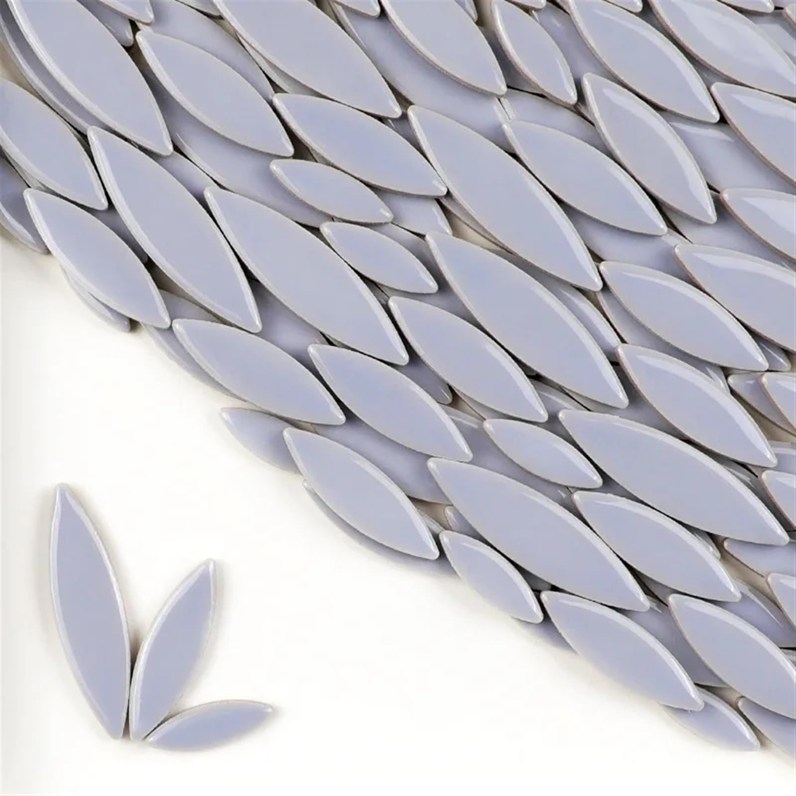 Mosaic Squares 100g/3.5oz Ceramic Willow Leaves Mosaic Tiles DIY Porcelain Leaf-Shape Tile 3-Sizes-Mix 4mm/0.15in Thickness Lanceolate Tiles Mosaic Kits(Grey Blue)