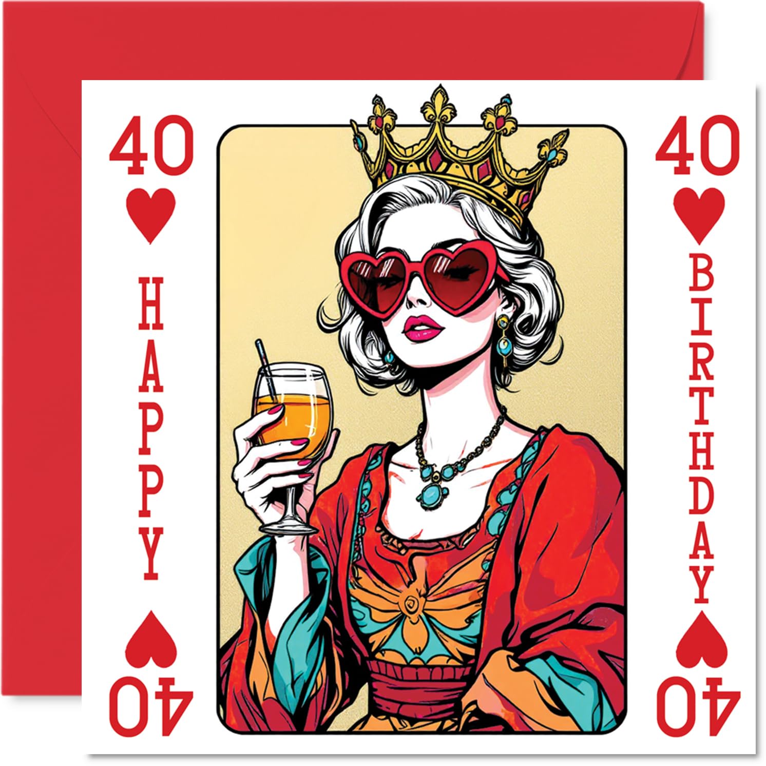 40th Birthday Cards for Women, Queen Playing Card