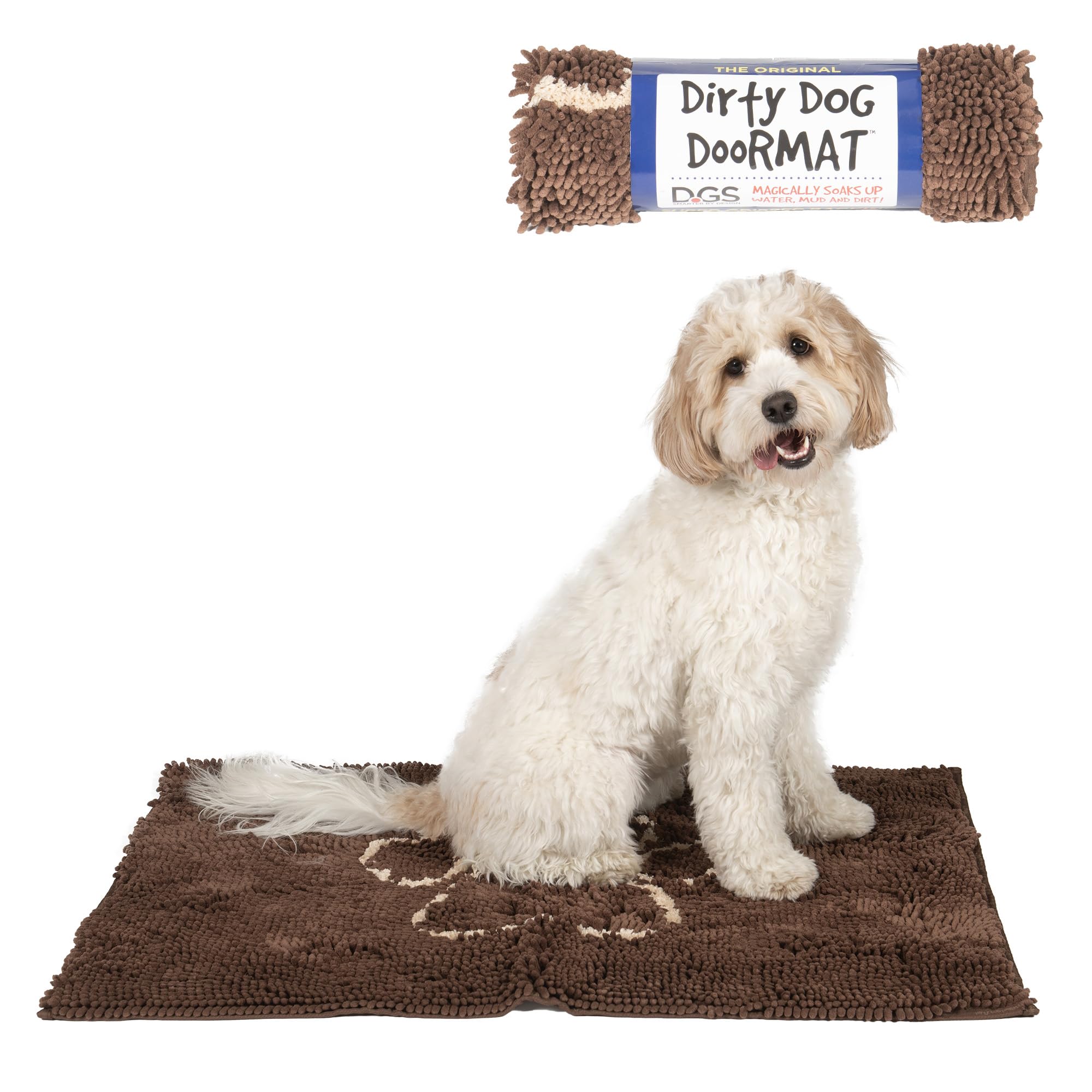Dog Gone Smart Dirty Dog Doormat - Fast Drying Rug with Super Gripper Backing for Clean Floors - Super Absorbent and Machine Washable Mat for Muddy Paws - Almond