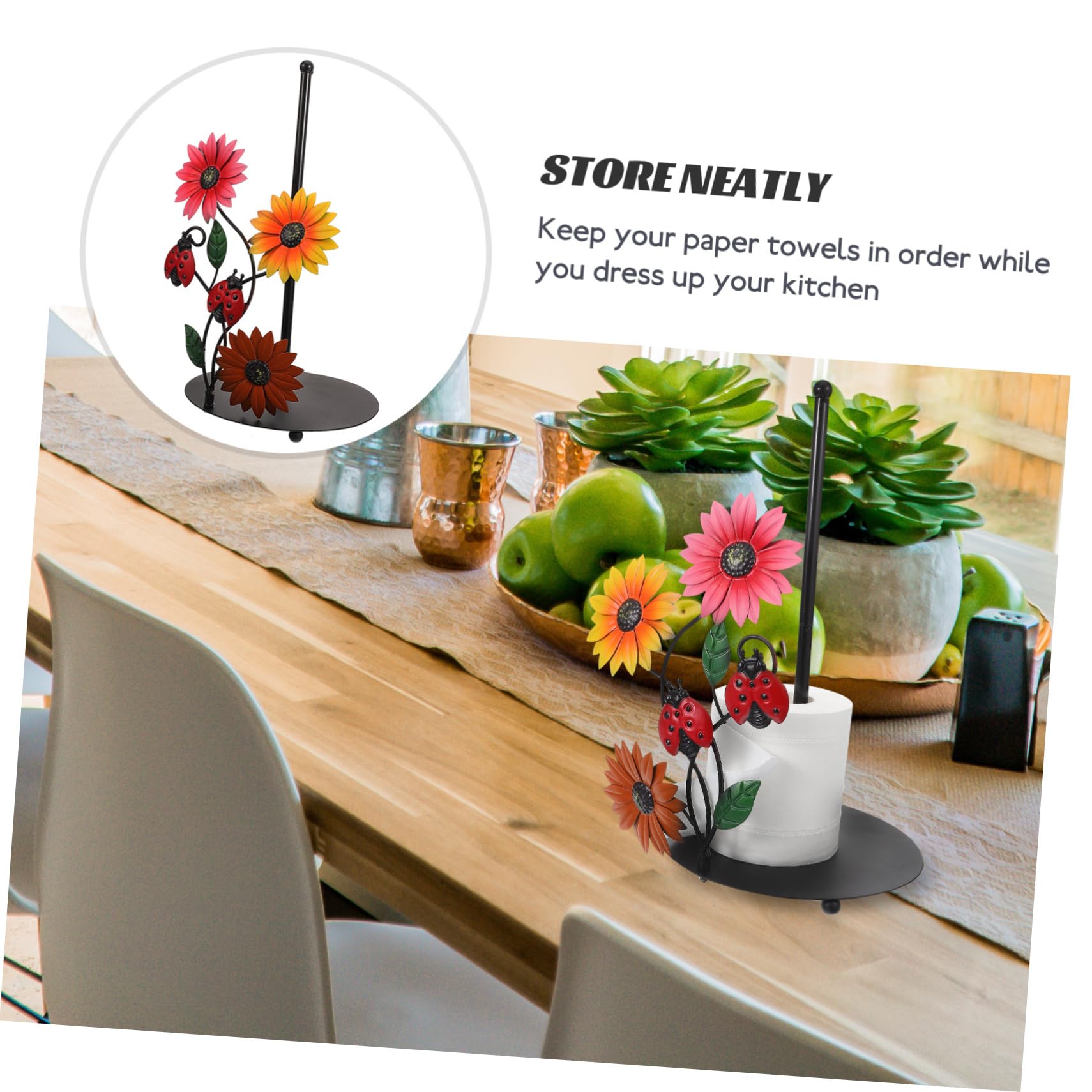 SHINEOFI Portarotolo da Cucina in Ferro a Girasole, Base Stabile, Decorativo e Facile da Spostare, per Cucina e Soggiorno, Supporto Verticale per Carta