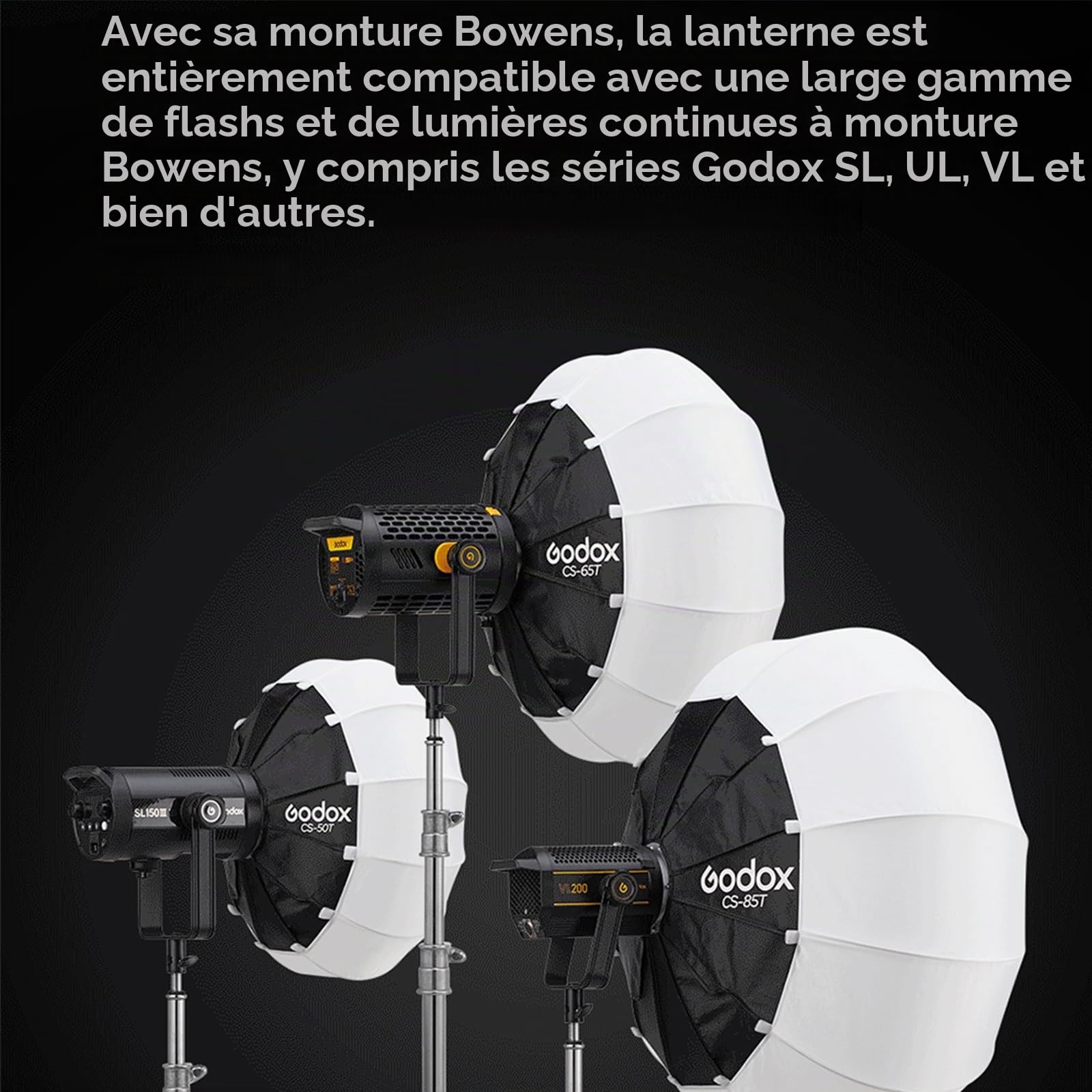 GODOX CS-65T 65cm Lampe de Poche Softbox Photo Modificateur et Lumière Douce pour Godox MS200-V MS300-V SK400II-V DP400III-V DP600III-V SL60W SL60IID SL60IIBi SL100D AD600BM VL150II VL200II VL300II | Bowens Mount pour MS200-V SK400III-V SL60W DP400III-V S
