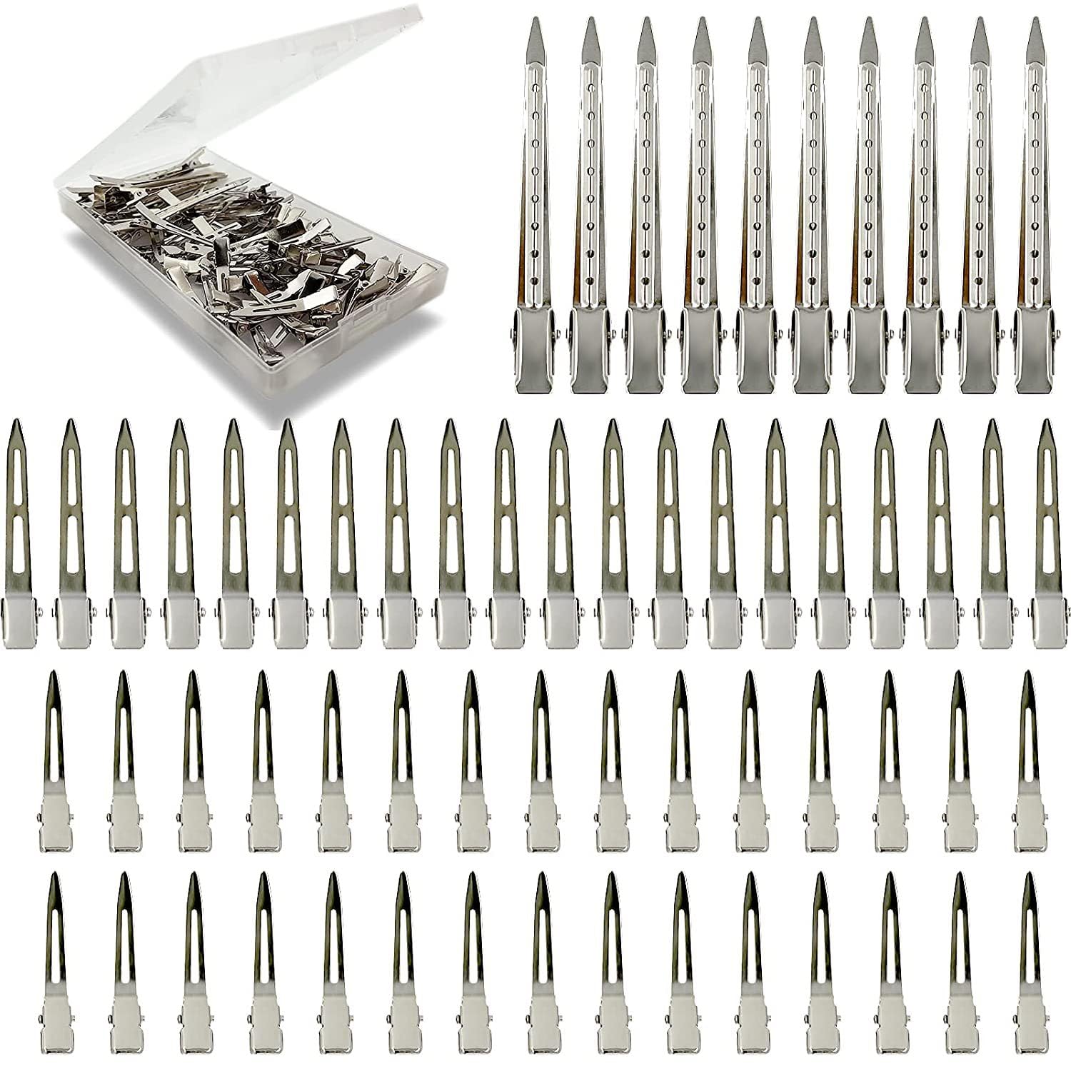 60 fermagli per capelli da donna, 4,4 cm, 5,5 cm, 9 cm, in metallo, per parrucchieri, per saloni e uso domestico, argento