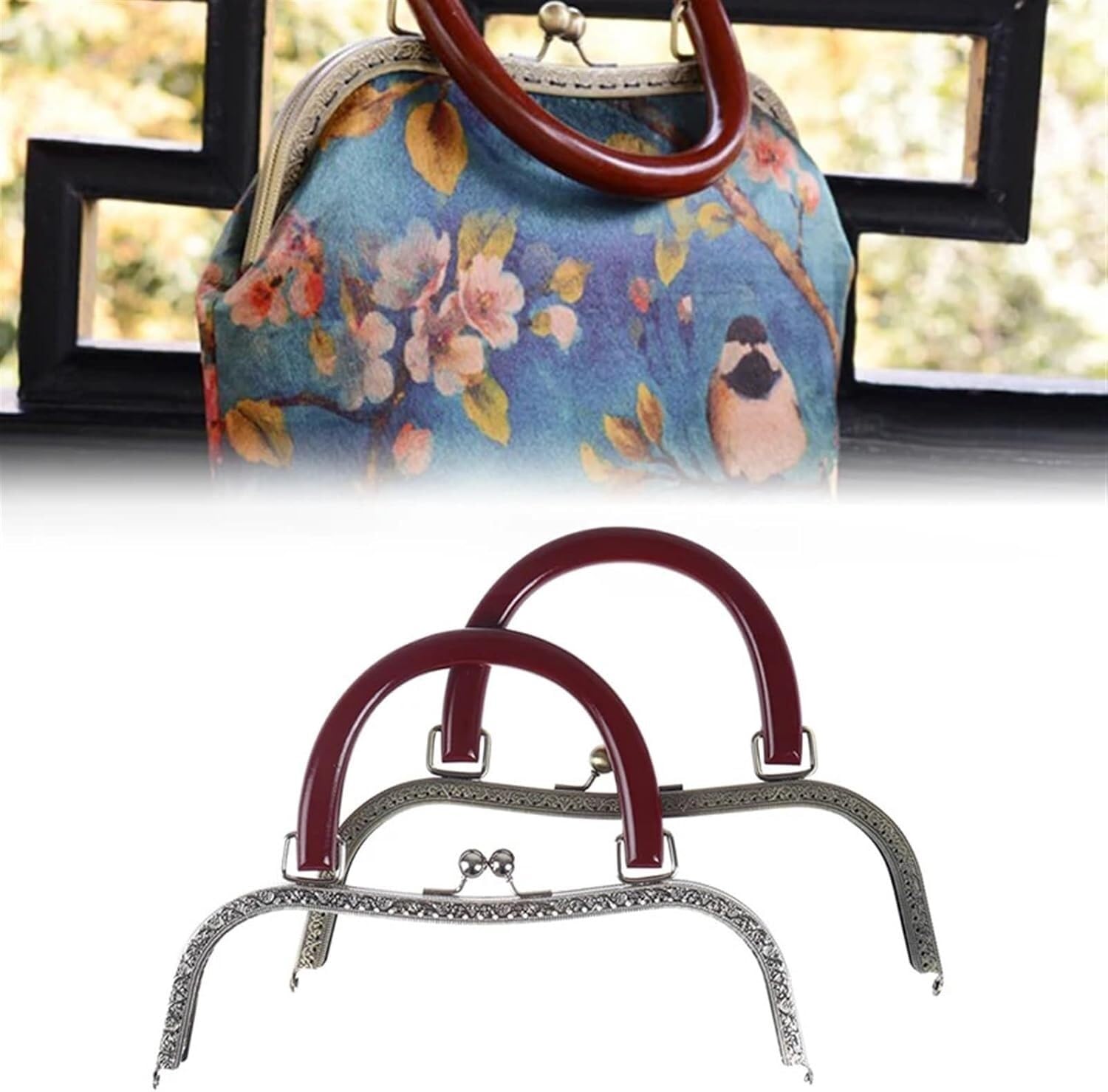 Marcos de monederos de Metal, Suministros para Hacer Bolsos Cierre de Beso con Marco de Metal y Madera Cuadrado y Redondo, Accesorios for Bolso con asa, Bricolaje, 1 ud.
