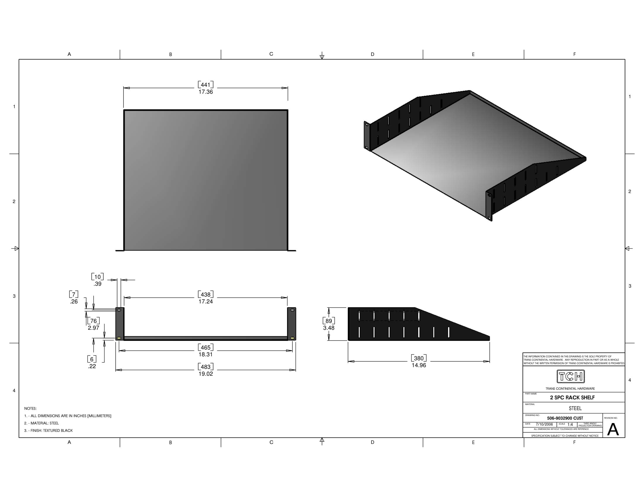 TCH Hardware 2U Space Server AV Rack Mount Utility Shelf - Black Steel 15
