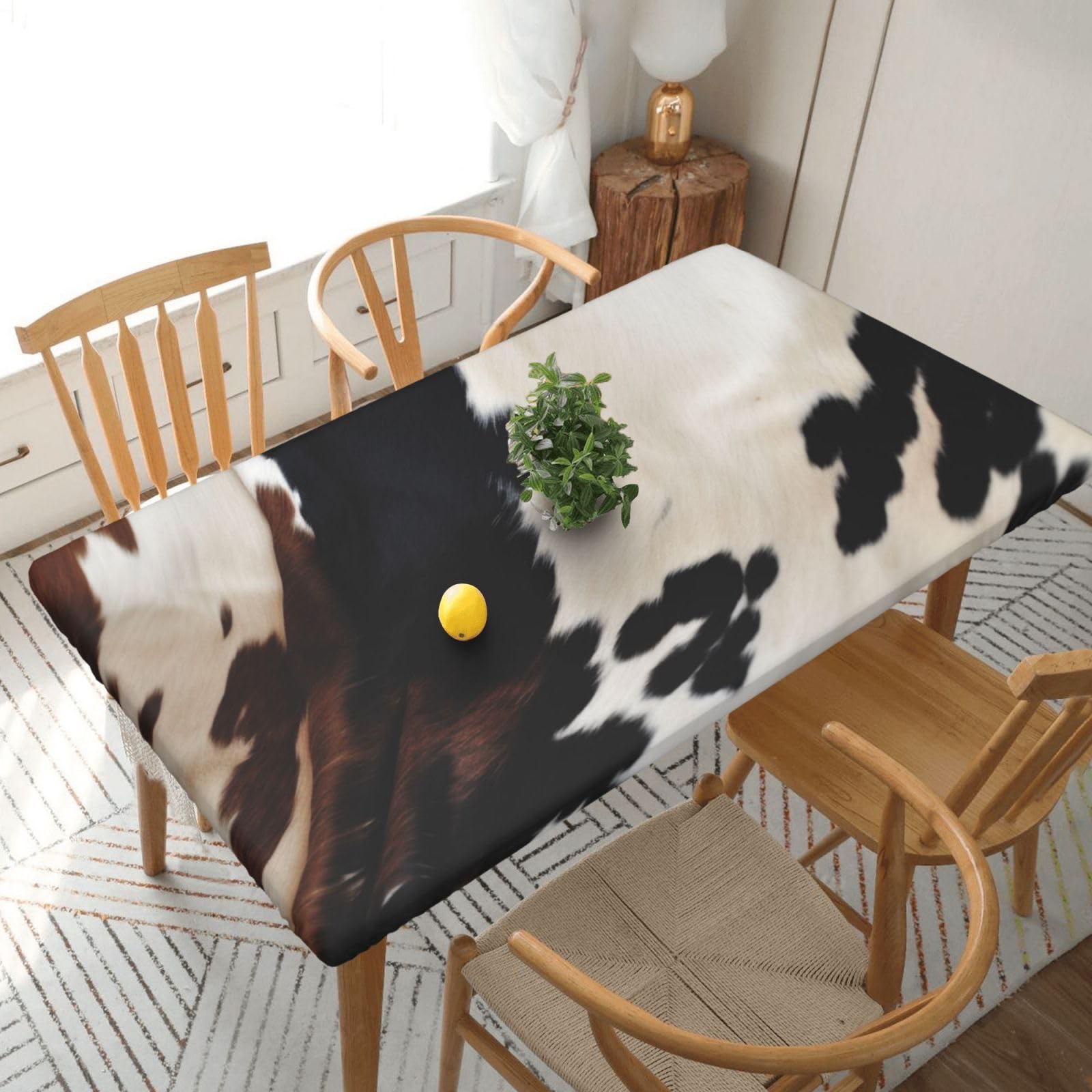 WPKJU Cowhide Printed Tablecloths 5ft Rectangular Table Covers Washable Polyester Decorative Table Cloth for Dining Table Picnic Wedding