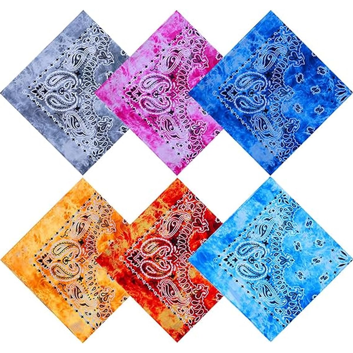 6 Pack 22 x 22 Inch Tie Dye Bandana Cotton Paisley Bandanas Headbands Cowboy Handkerchiefs for Men and Women-image-0