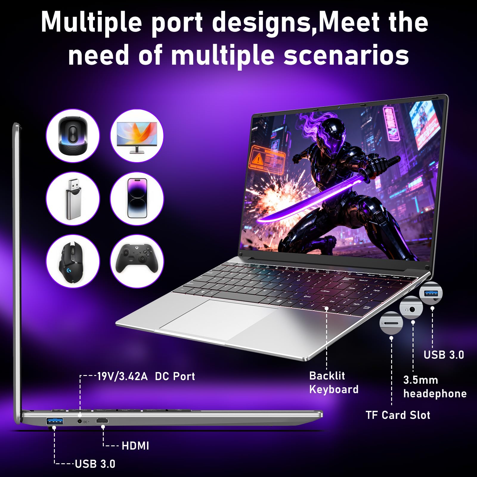 FUNYET Ordinateur Portable, 2026 Nouvel PC Portable 15,6 Pouces, 16 Go de RAM, 1 to de SSD,Laptop Core i7-7600U, IPS FHD 1920 * 1080, 6000 mAh, Clavier rétroéclairé - 3