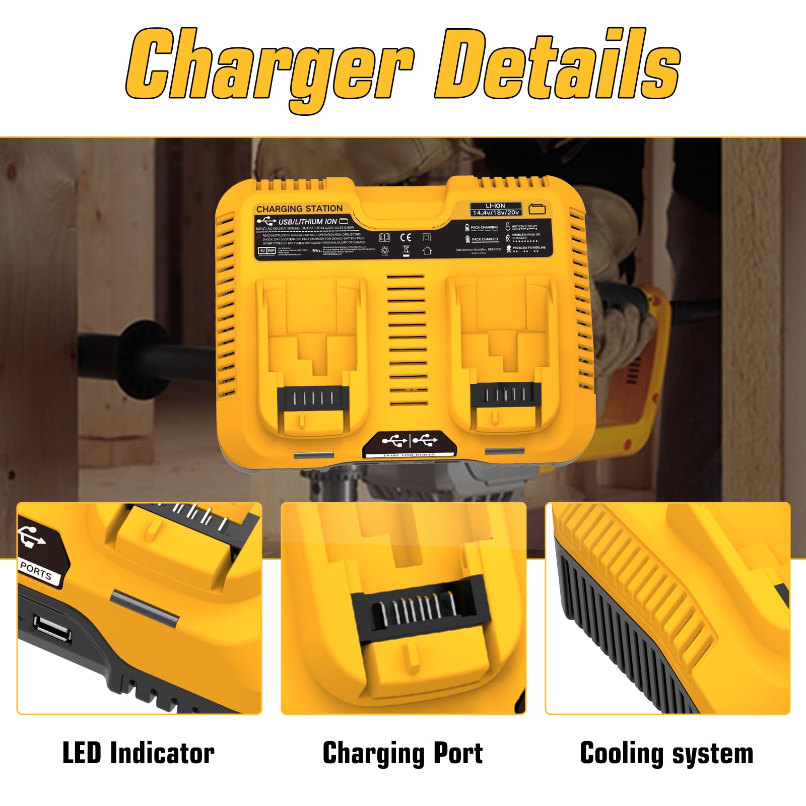 2 pezzi 5000mAh di ricambio per Dewalt batteria 18V+ 1 pezzo ricambio per Dewalt 14,4V-20V doppio caricatore DCB102
