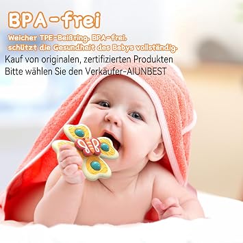 Suction Cup Toy Baby Pack of 4 BPA-Free Silicone Spinner Baby from 3 Months