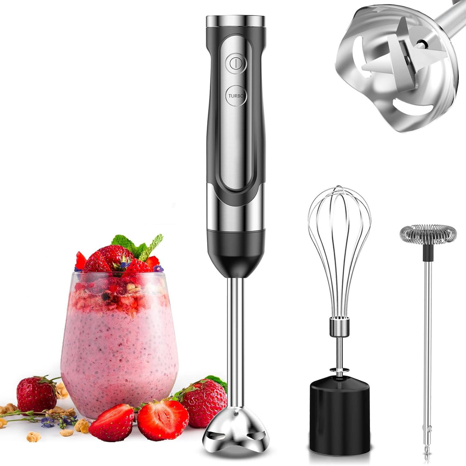 LINKChef Hand Blender, 3 in 1 800W Electric Stick Blender, 5 Speed and