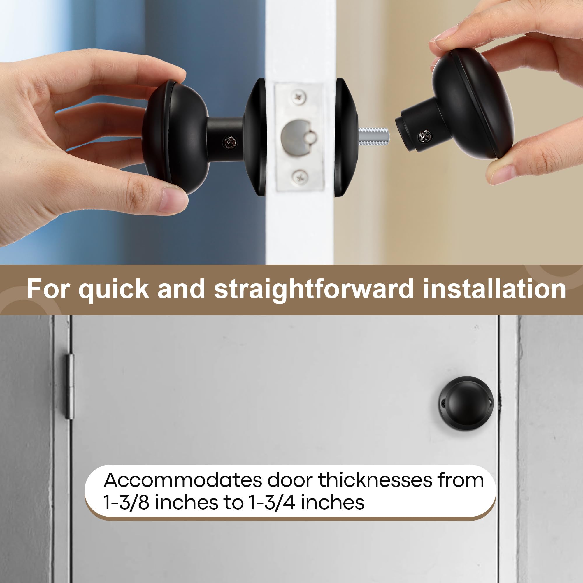 Matte Black Door Knobs - Retro Style Set -4