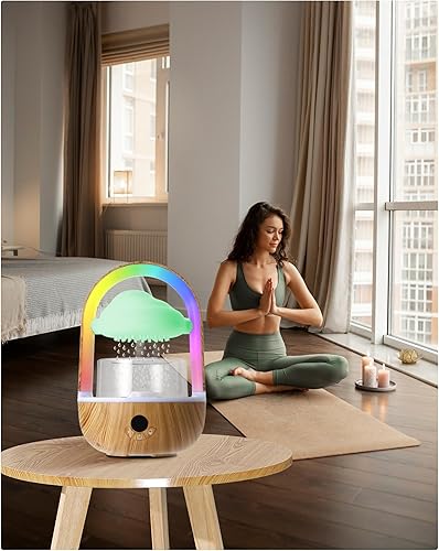 Miniatura 3 de Difusor de aceite esencial de aromaterapia, humidificador de nube de lluvia, arcoíris, difusor de hongos con luces de funcionamiento y sonidos de