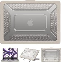 Heavy Duty Rugged Case for MacBook Air 15 inch 2026 M5, 2023-2025 M4/M3/M2 A3448 A3241 A3114 A2941, Honeycomb Design TPU Bumper Protective Hardshell Case with Kickstand & Keyboard Cover, Beige
