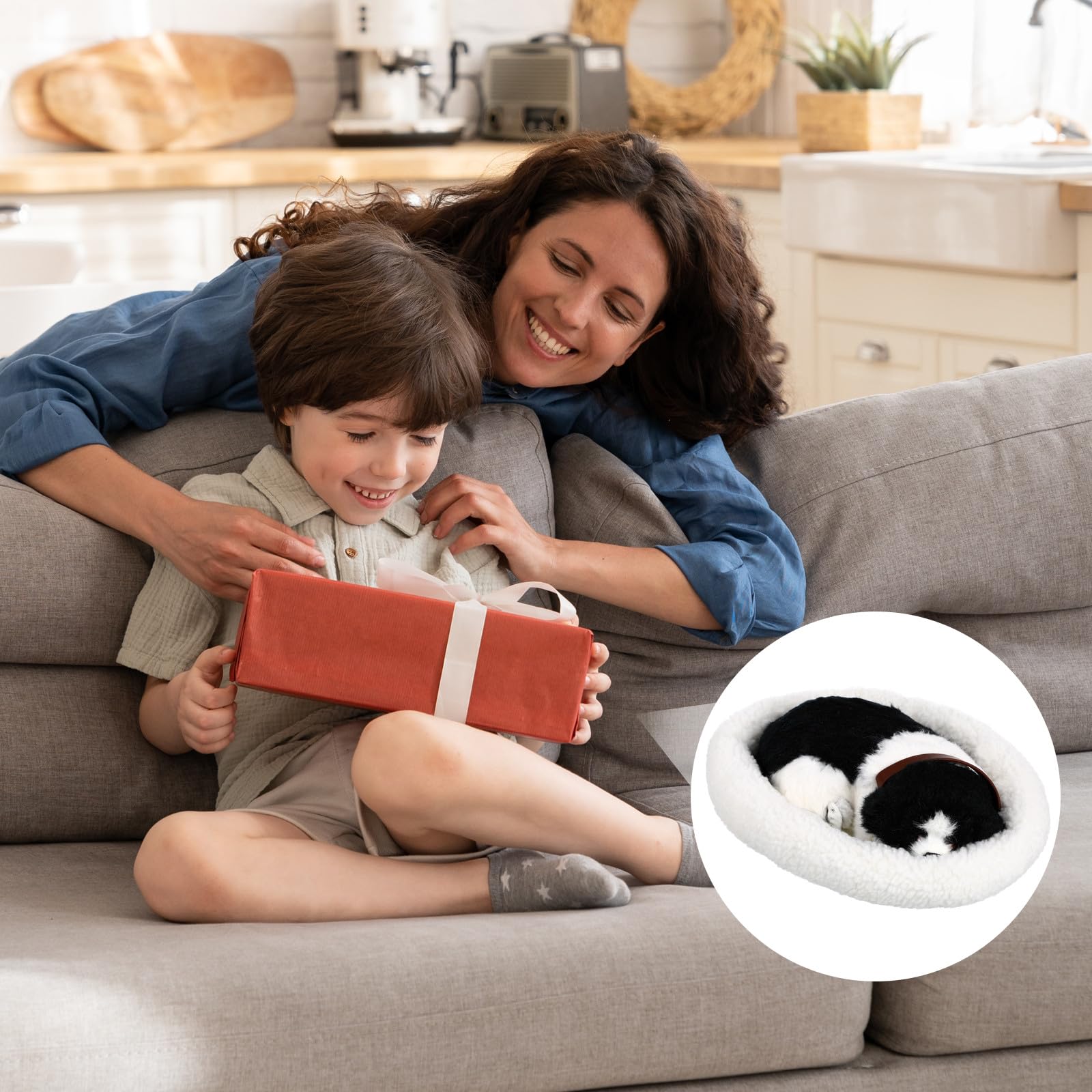 Kichvoe Cane di Peluche Realistico Addormentato Nero, Decorazione | Finitura in Lana Artificiale e Polietilene, Stile Vivace e Adorabile, per Natale e Halloween