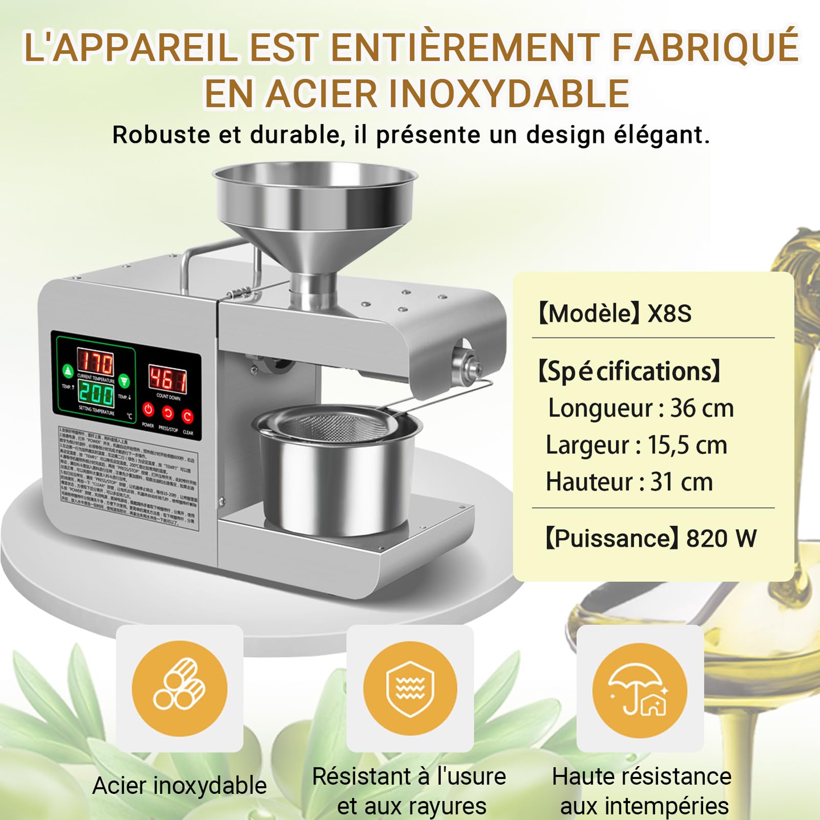 Presse-huile électrique automatique à presse à huile, Extracteur Chaud Et Froid Contrôle, presse-huile commerciale, presse huile olive, pour Graines de Lin Cacahuètes Sésame Tournesol