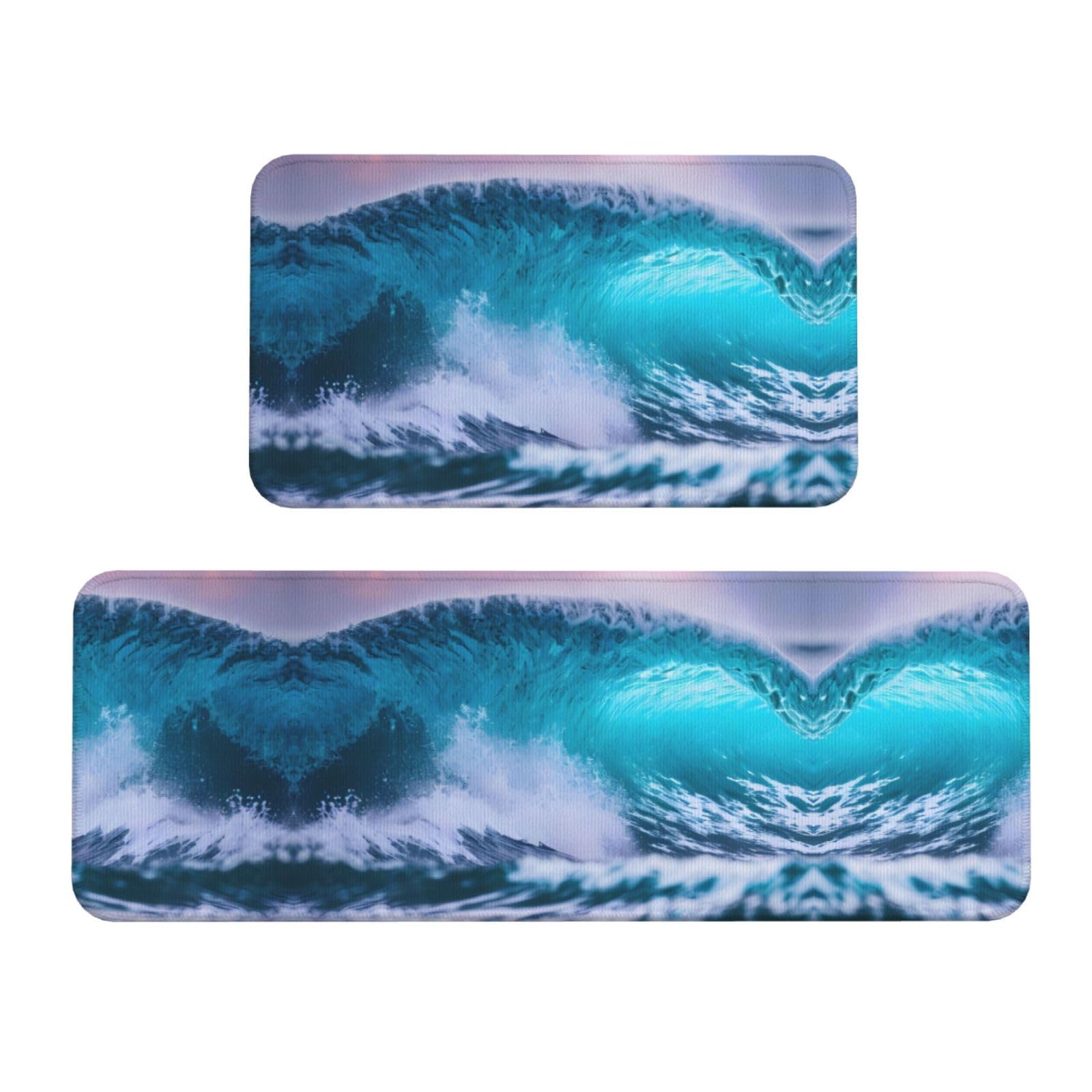 Tapis de cuisine motif vague de l'océan bleu design lot de 2