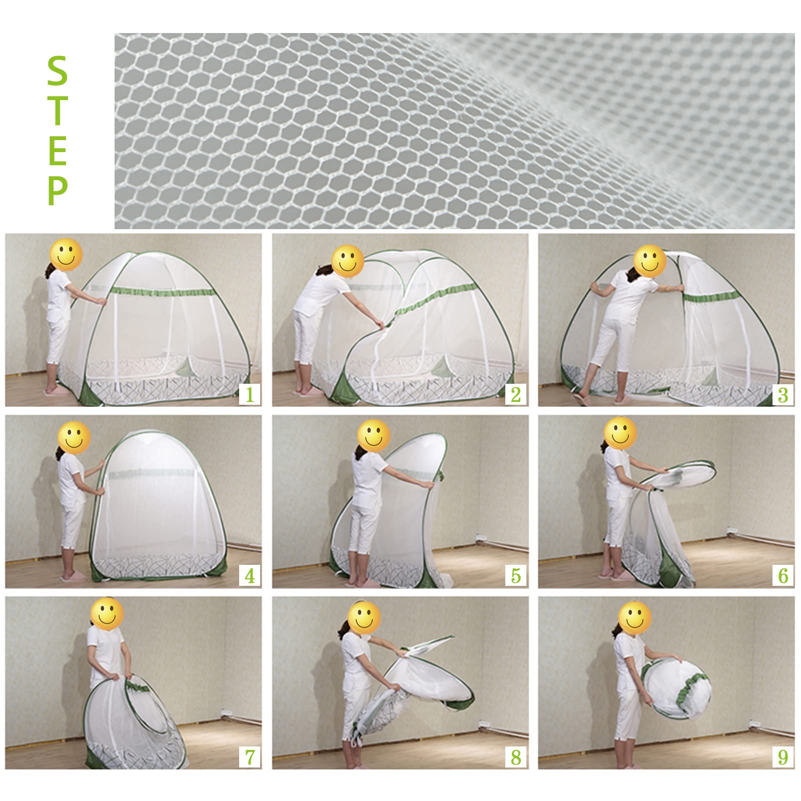 LIHAO Moskitonetz Pop Up Moskitozelt Faltbares Engmaschiges Mückennetz Reise-moskitonetz Doppelbett feinmaschiges Mückennetz für Reise und Zuhause (200 * 180cm)