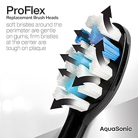 AquaSonic Genuine Proflex Replacement Brush Heads | ADA Accepted | for Whiter Teeth & Gum Care | Compatible with Many AquaSonic Toothbrush Handles (8 Pack Black)