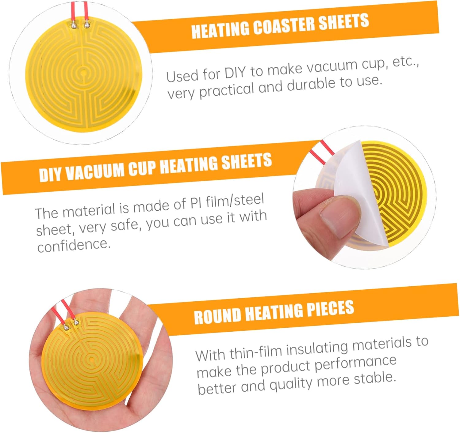 DOITOOL 50pcs Heating Film for Vacuum Cup Thin Pi Heating for Home Use for High-Temperature Resistant