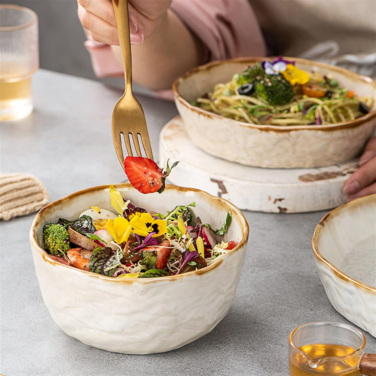 Rice Bowls Creative Wind Bowl Tableware Rice Bowl Soup Bowl Salad Fruit Bowl Simple Household Dishes Sturdy and Durable