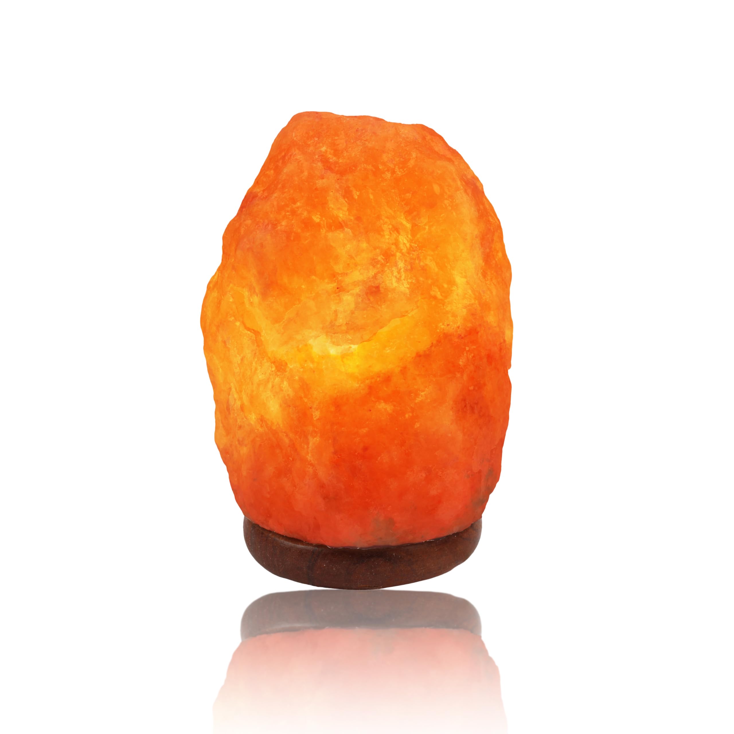H HANSEL HOME Lámpara de Sal Natural del Himalaya, 1.5-2kg, 100% Natural, con Cable y Bombilla Incluida, Base de Madera – Lámpara de Sal para un Ambiente Relajante y Saludable