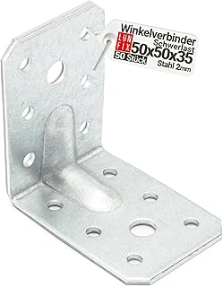 Winkelverbinder 50x50x35x2 mm 50 Stück Metallwinkel 90 Grad, Schwerlast mit Sicke verzinkter Stahl, Holzverbinder für Carport Pergola Terrassenbau Balkenverbinder Bauwinkel