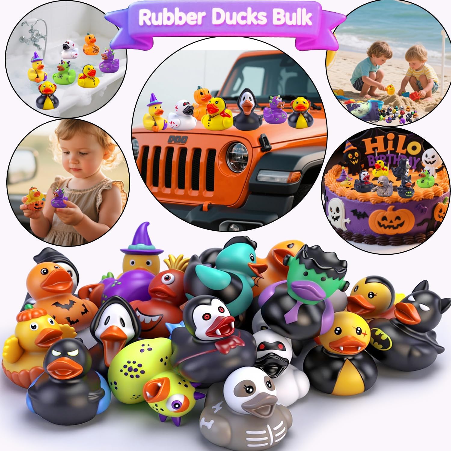 24 Pcs Halloween Rubber Ducks in Bulk, Ducking for Jeeps Baby Bath Toys, Halloween Goodie Bags Fillers Stuffers, Party Favors Supplies, Birthday Gifts Classroom Game Prizes for Kids